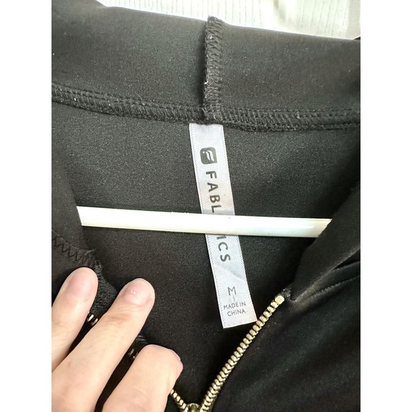 Fabletics Livia Black Gold Reflective Piping Long Jacket with Zip Pockets Size M - Picture 2 of 5